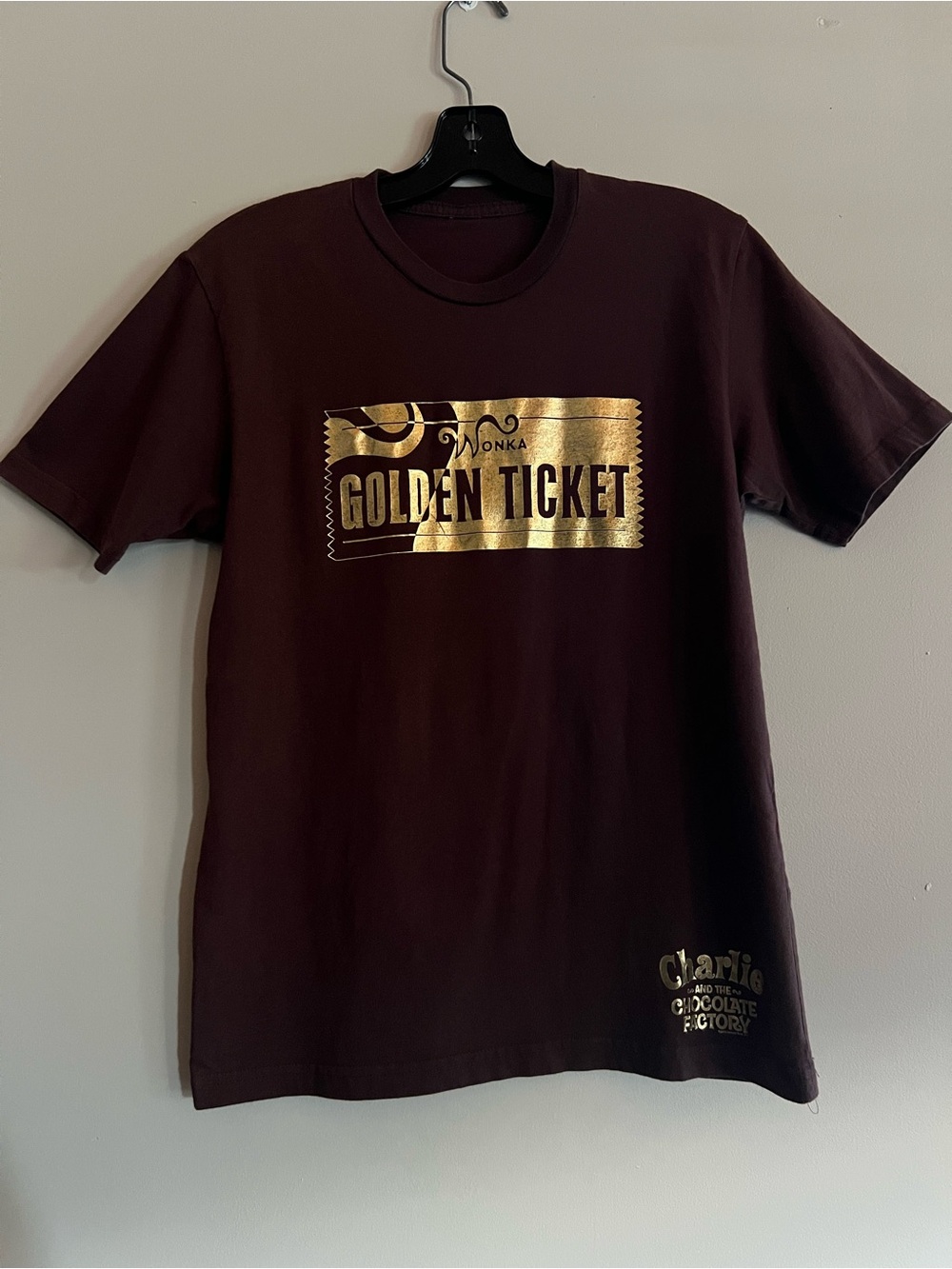 Charlie and the Chocolate Factory Golden Ticket Graphic T-Shirt Brown Small Med